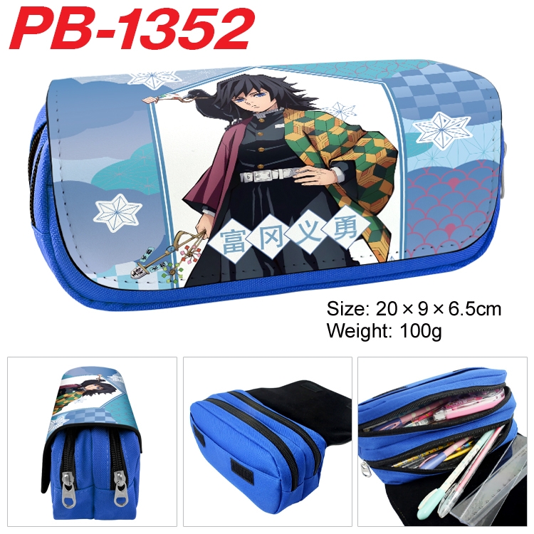 Demon Slayer Kimets Cartoon double-layer zipper canvas stationery case pencil Bag 20×9×6.5cm PB-1352