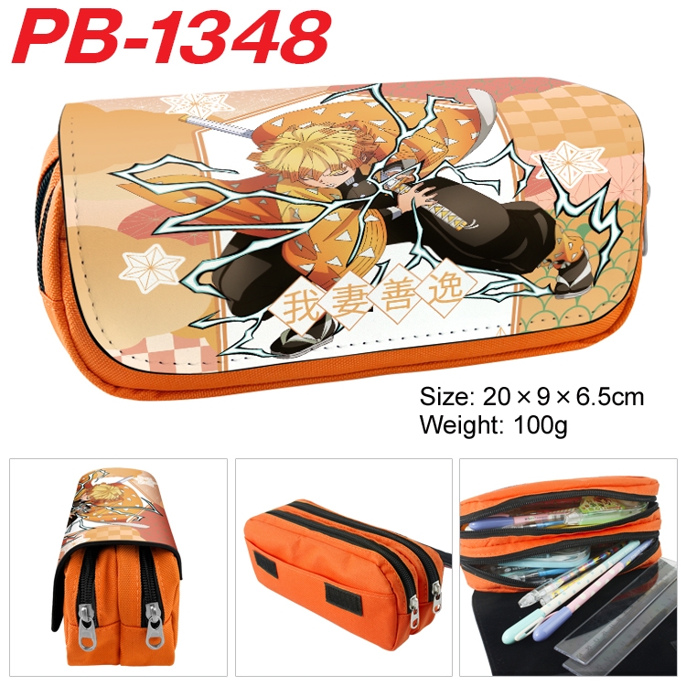 Demon Slayer Kimets Cartoon double-layer zipper canvas stationery case pencil Bag 20×9×6.5cm PB-1348