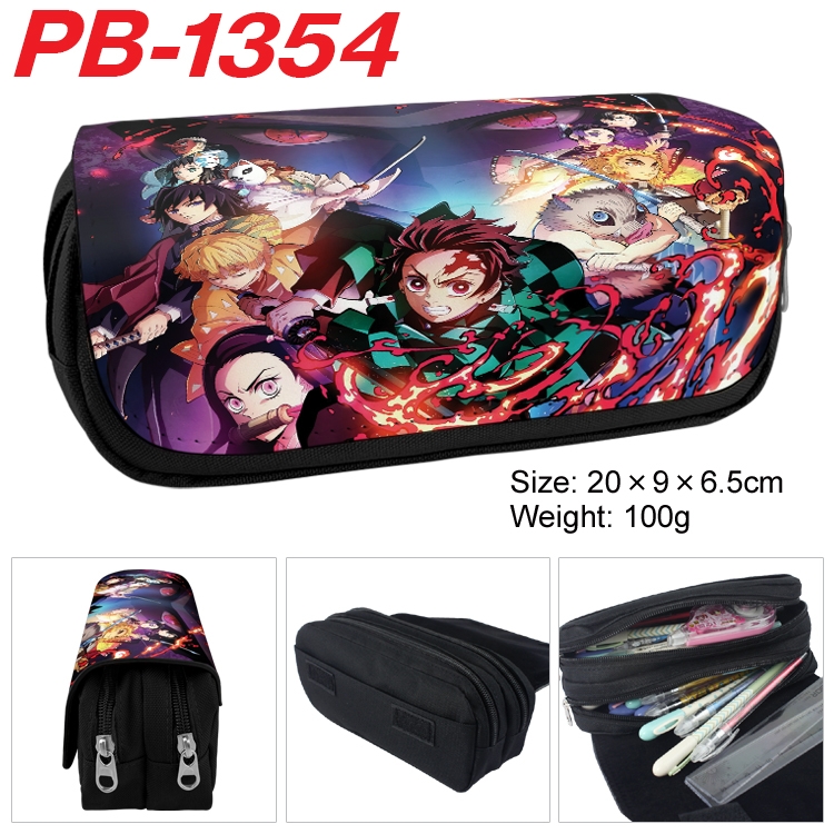 Demon Slayer Kimets Cartoon double-layer zipper canvas stationery case pencil Bag 20×9×6.5cm PB-1354