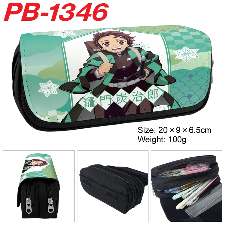 Demon Slayer Kimets Cartoon double-layer zipper canvas stationery case pencil Bag 20×9×6.5cm PB-1346