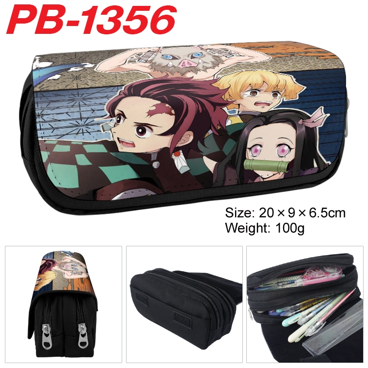 Demon Slayer Kimets Cartoon double-layer zipper canvas stationery case pencil Bag 20×9×6.5cm  PB-1356