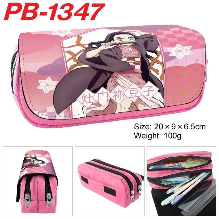 Demon Slayer Kimets Cartoon double-layer zipper canvas stationery case pencil Bag 20×9×6.5cm PB-1347