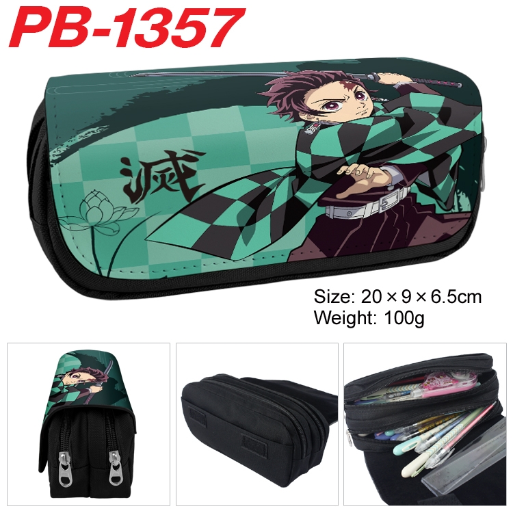 Demon Slayer Kimets Cartoon double-layer zipper canvas stationery case pencil Bag 20×9×6.5cm PB-1357