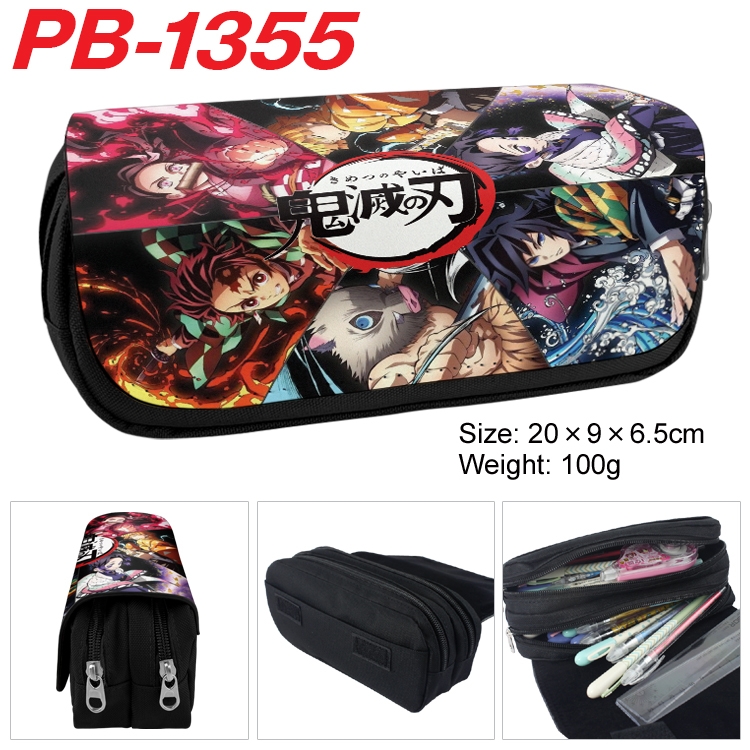 Demon Slayer Kimets Cartoon double-layer zipper canvas stationery case pencil Bag 20×9×6.5cm PB-1355