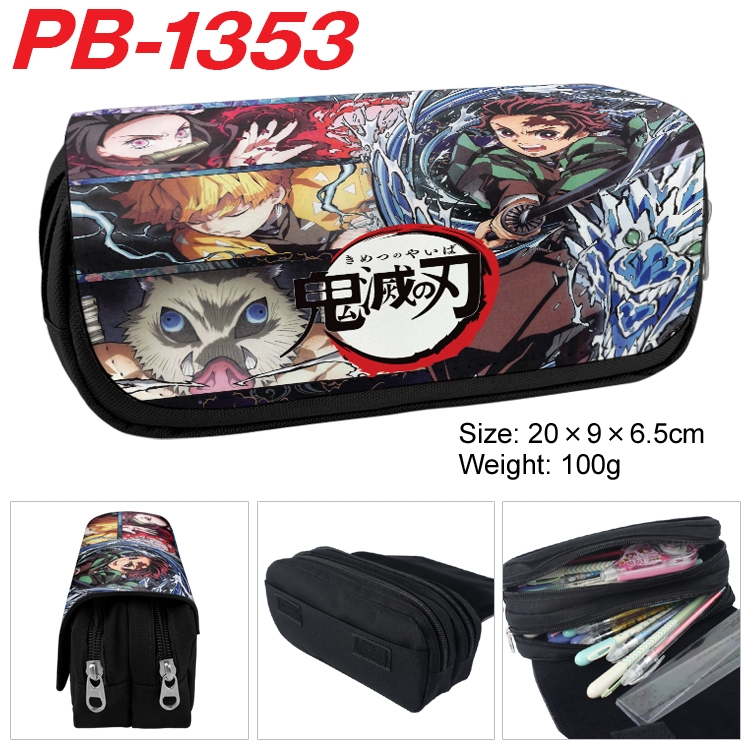 Demon Slayer Kimets Cartoon double-layer zipper canvas stationery case pencil Bag 20×9×6.5cm  PB-1347