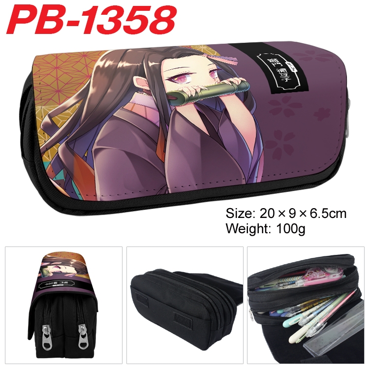 Demon Slayer Kimets Cartoon double-layer zipper canvas stationery case pencil Bag 20×9×6.5cm PB-1358