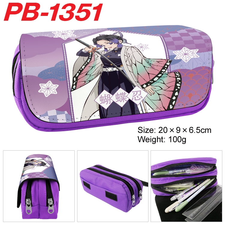 Demon Slayer Kimets Cartoon double-layer zipper canvas stationery case pencil Bag 20×9×6.5cm PB-1351