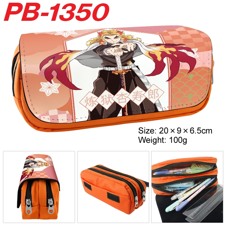 Demon Slayer Kimets Cartoon double-layer zipper canvas stationery case pencil Bag 20×9×6.5cm PB-1350