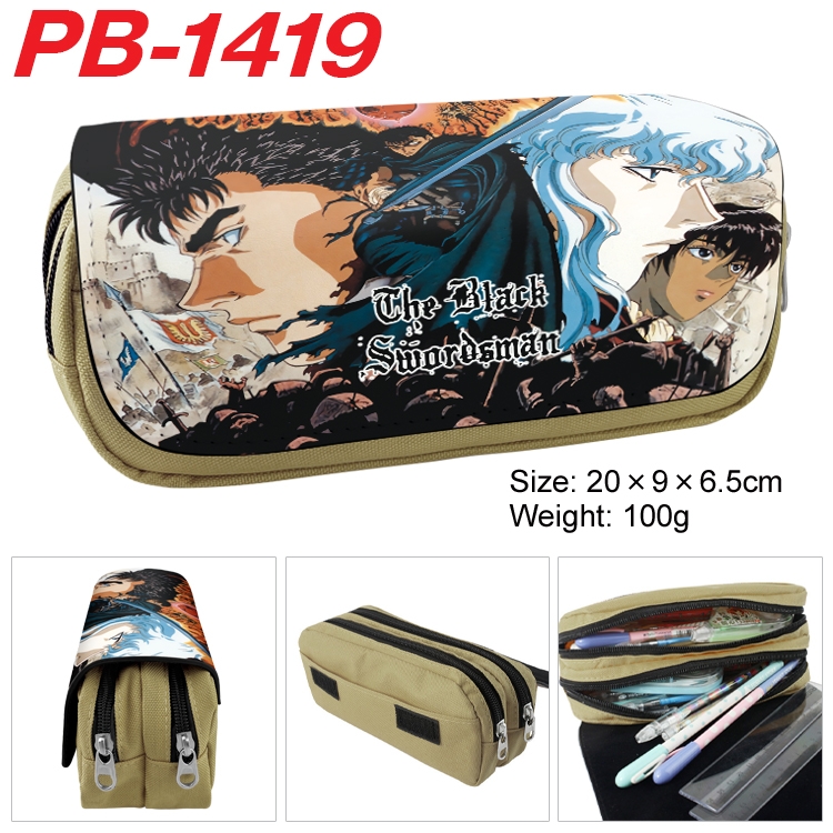 Berserk Cartoon double-layer zipper canvas stationery case pencil Bag 20×9×6.5cm  PB-1419