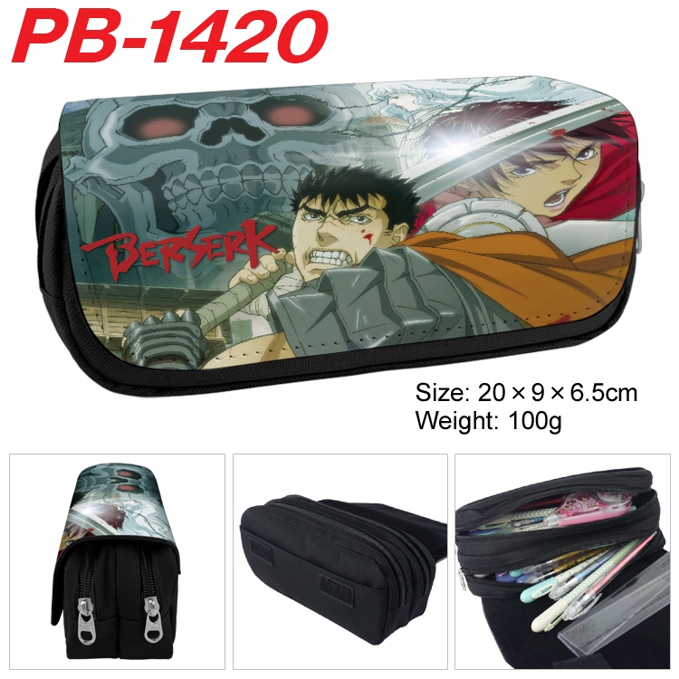 Berserk Cartoon double-layer zipper canvas stationery case pencil Bag 20×9×6.5cm  PB-1420