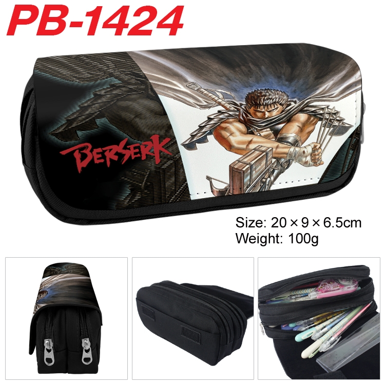 Berserk Cartoon double-layer zipper canvas stationery case pencil Bag 20×9×6.5cm PB-1424