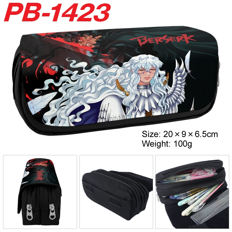 Berserk Cartoon double-layer zipper canvas stationery case pencil Bag 20×9×6.5cm  PB-1423