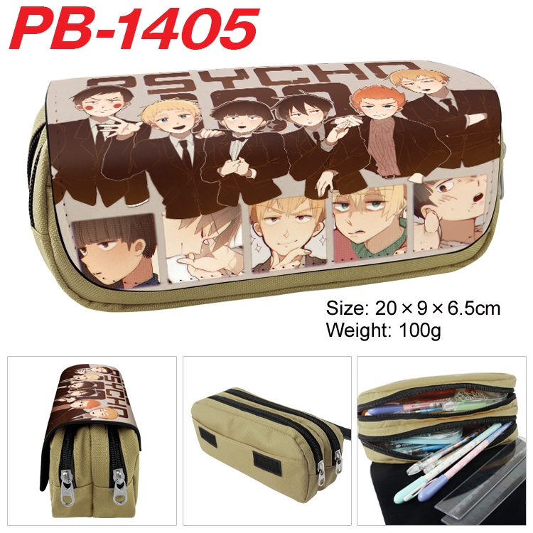 Mob Psycho 100 Cartoon double-layer zipper canvas stationery case pencil Bag 20×9×6.5cm  PB-1405