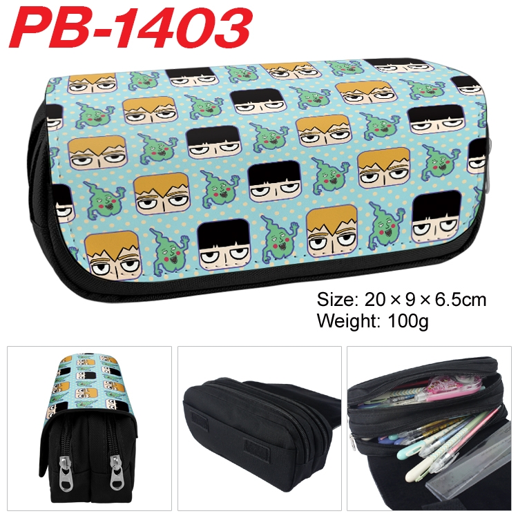 Mob Psycho 100 Cartoon double-layer zipper canvas stationery case pencil Bag 20×9×6.5cm PB-1403