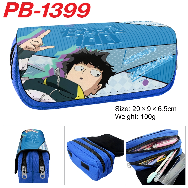 Mob Psycho 100 Cartoon double-layer zipper canvas stationery case pencil Bag 20×9×6.5cm PB-1399