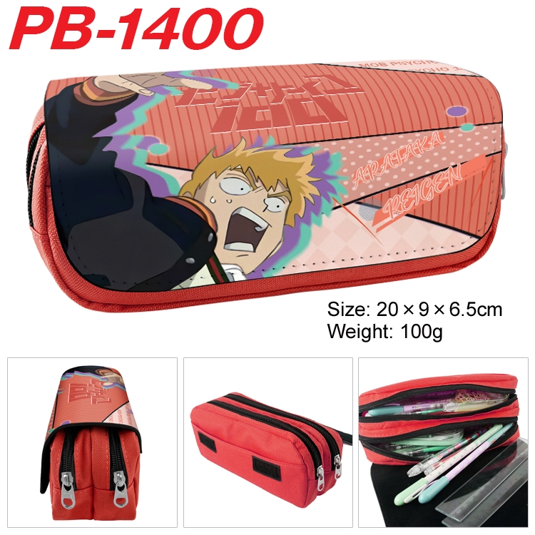 Mob Psycho 100 Cartoon double-layer zipper canvas stationery case pencil Bag 20×9×6.5cm  PB-1400