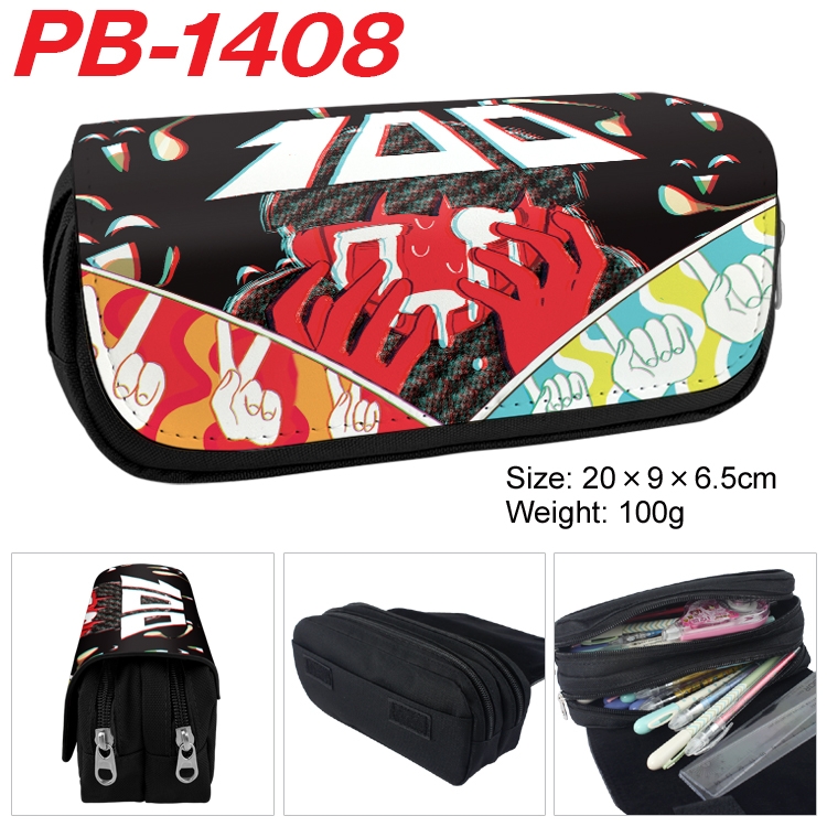 Mob Psycho 100 Cartoon double-layer zipper canvas stationery case pencil Bag 20×9×6.5cm PB-1408