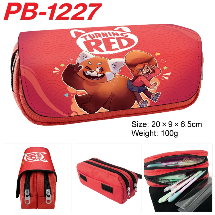 Turning Red Cartoon double-layer zipper canvas stationery case pencil Bag 20×9×6.5cm PB-1227