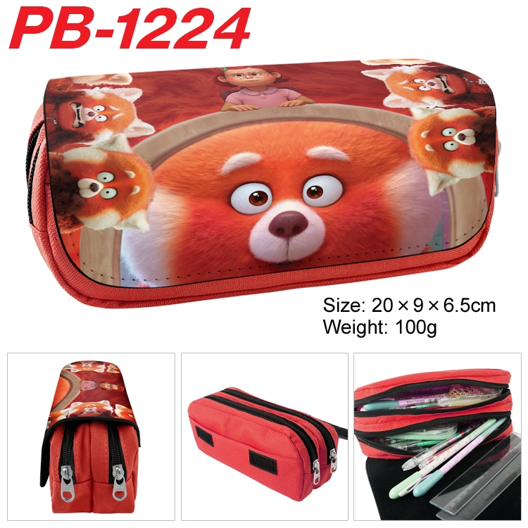 Turning Red Cartoon double-layer zipper canvas stationery case pencil Bag 20×9×6.5cm PB-1224