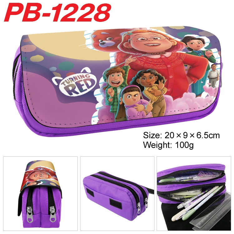 Turning Red Cartoon double-layer zipper canvas stationery case pencil Bag 20×9×6.5cm PB-1228