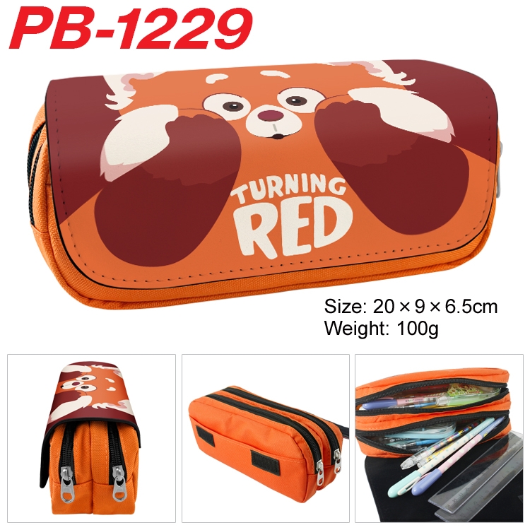 Turning Red Cartoon double-layer zipper canvas stationery case pencil Bag 20×9×6.5cm  PB-1229