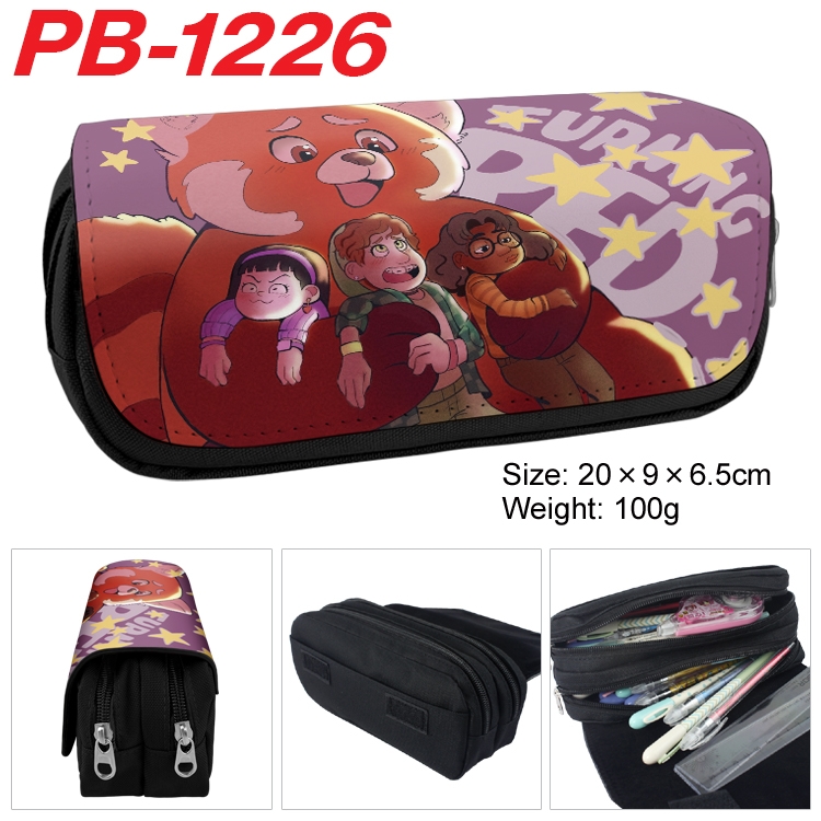 Turning Red Cartoon double-layer zipper canvas stationery case pencil Bag 20×9×6.5cm PB-1226