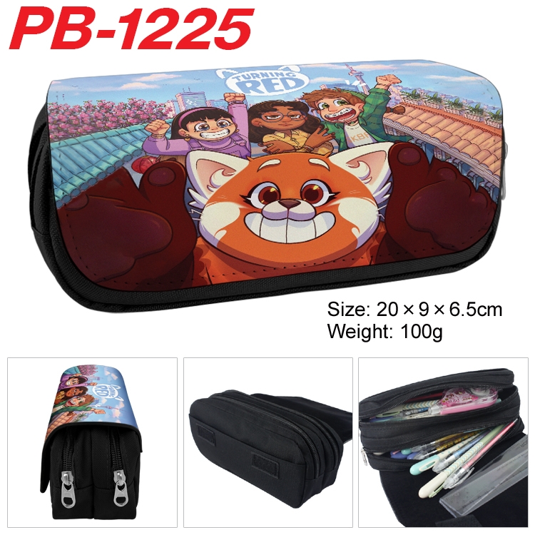 Turning Red Cartoon double-layer zipper canvas stationery case pencil Bag 20×9×6.5cm PB-1225