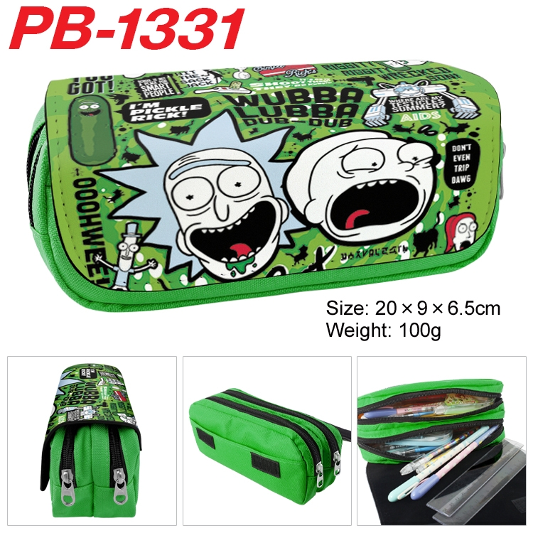 Rick and Morty Cartoon double-layer zipper canvas stationery case pencil Bag 20×9×6.5cm  PB-1331