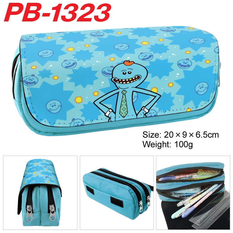 Rick and Morty Cartoon double-layer zipper canvas stationery case pencil Bag 20×9×6.5cm PB-1323