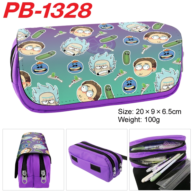 Rick and Morty Cartoon double-layer zipper canvas stationery case pencil Bag 20×9×6.5cm  PB-1328