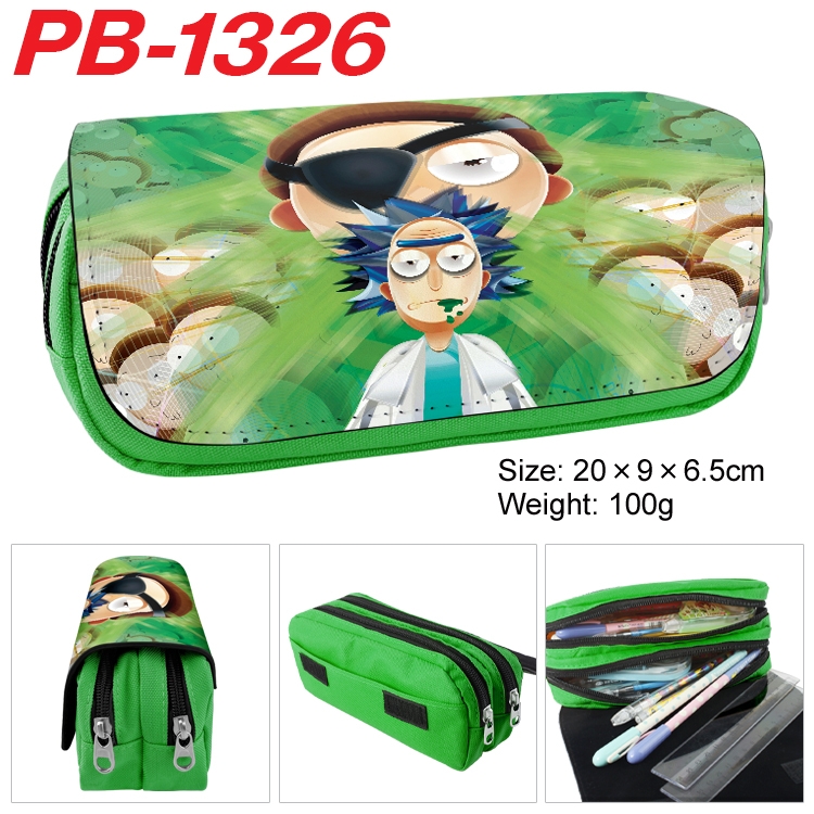 Rick and Morty Cartoon double-layer zipper canvas stationery case pencil Bag 20×9×6.5cm  PB-1326