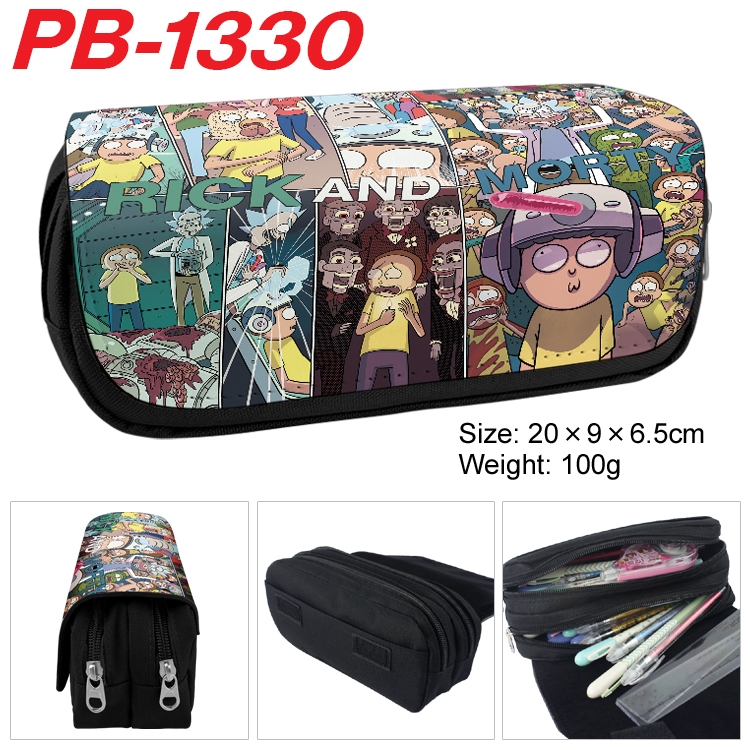 Rick and Morty Cartoon double-layer zipper canvas stationery case pencil Bag 20×9×6.5cm PB-1330