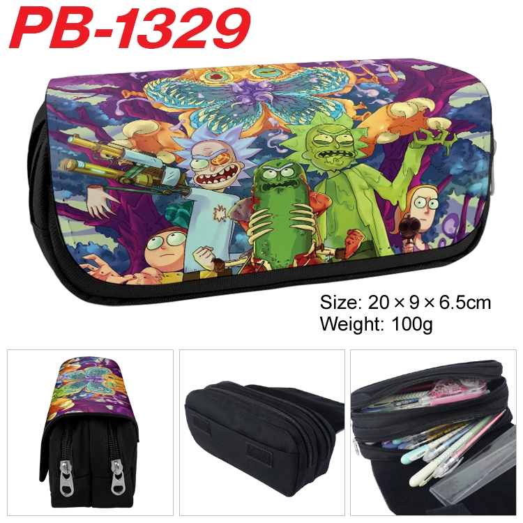 Rick and Morty Cartoon double-layer zipper canvas stationery case pencil Bag 20×9×6.5cm  PB-1329