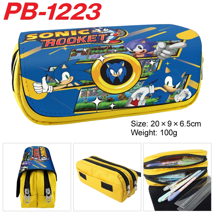 Sonic The Hedgehog Cartoon double-layer zipper canvas stationery case pencil Bag 20×9×6.5cm PB-1223