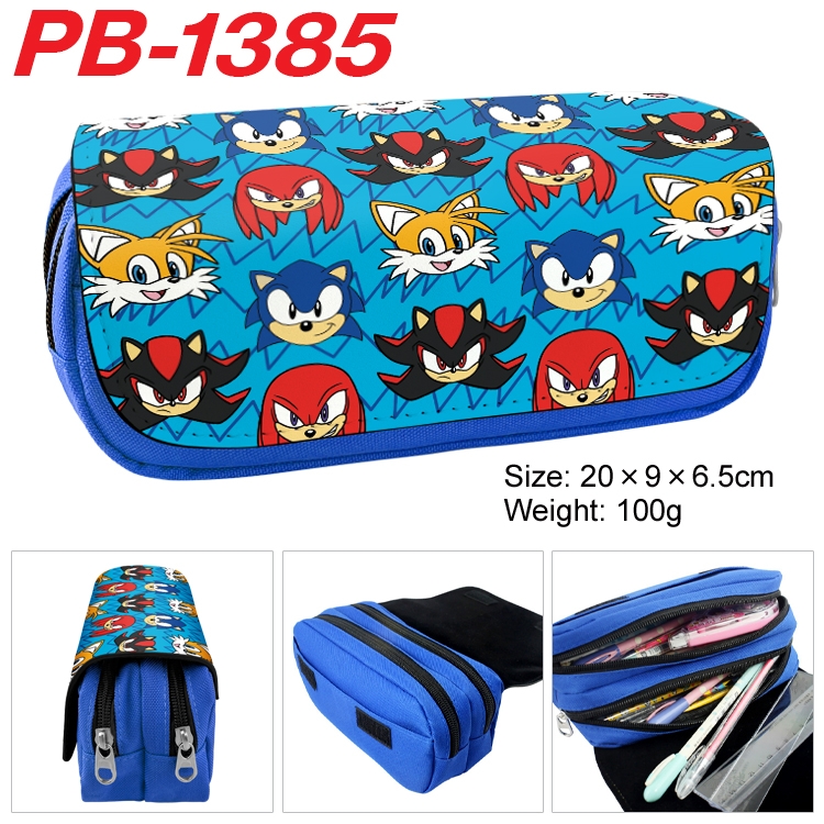 Sonic The Hedgehog Cartoon double-layer zipper canvas stationery case pencil Bag 20×9×6.5cm  PB-1385