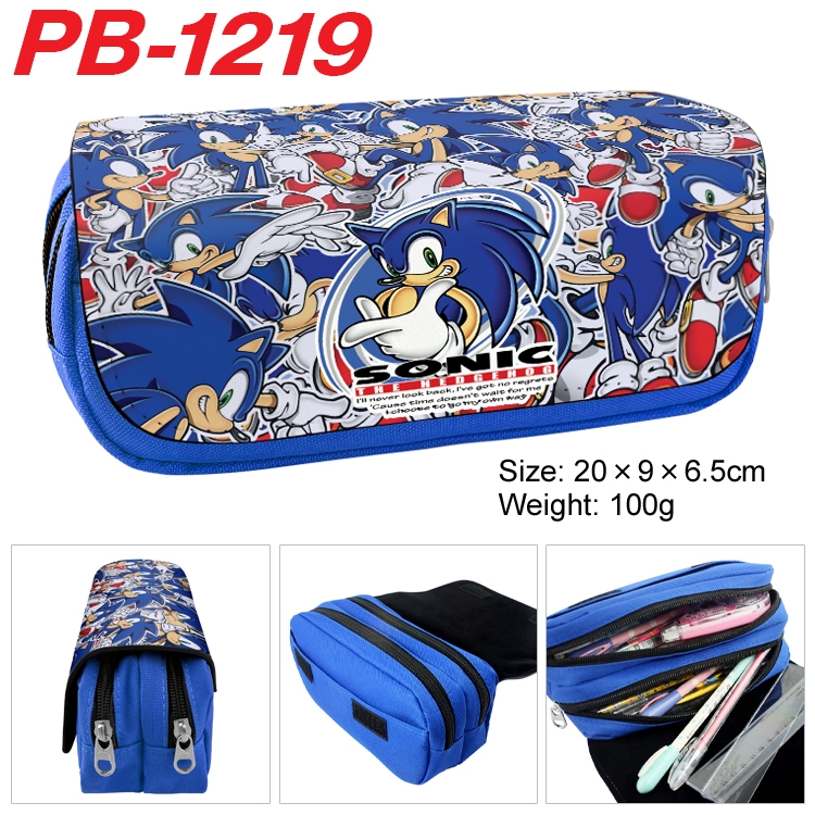 Sonic The Hedgehog Cartoon double-layer zipper canvas stationery case pencil Bag 20×9×6.5cm PB-1219