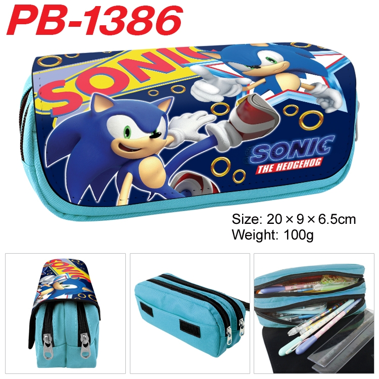 Sonic The Hedgehog Cartoon double-layer zipper canvas stationery case pencil Bag 20×9×6.5cm PB-1386