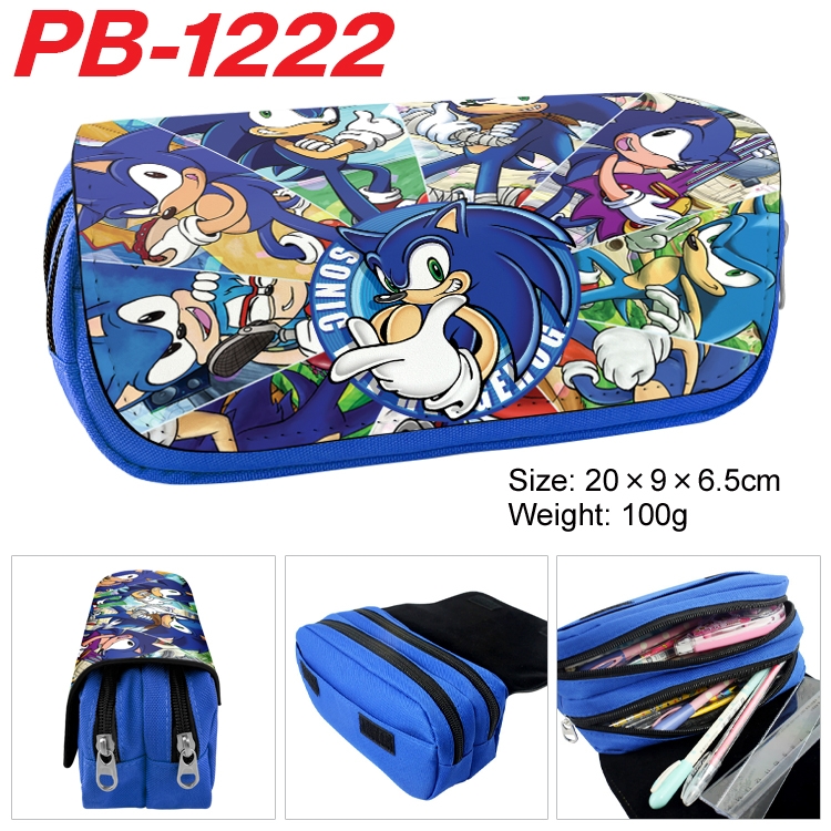 Sonic The Hedgehog Cartoon double-layer zipper canvas stationery case pencil Bag 20×9×6.5cm  PB-1222