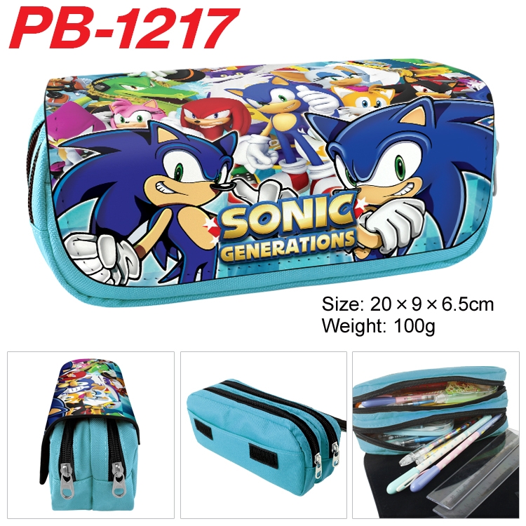 Sonic The Hedgehog Cartoon double-layer zipper canvas stationery case pencil Bag 20×9×6.5cm PB-1217