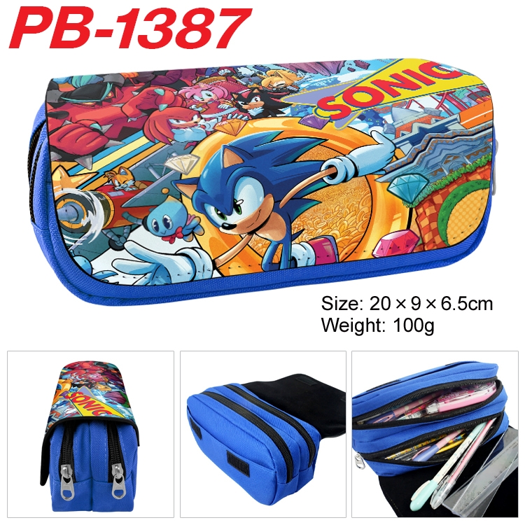 Sonic The Hedgehog Cartoon double-layer zipper canvas stationery case pencil Bag 20×9×6.5cm PB-1387