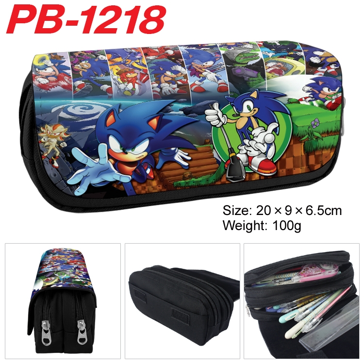 Sonic The Hedgehog Cartoon double-layer zipper canvas stationery case pencil Bag 20×9×6.5cm  PB-1218