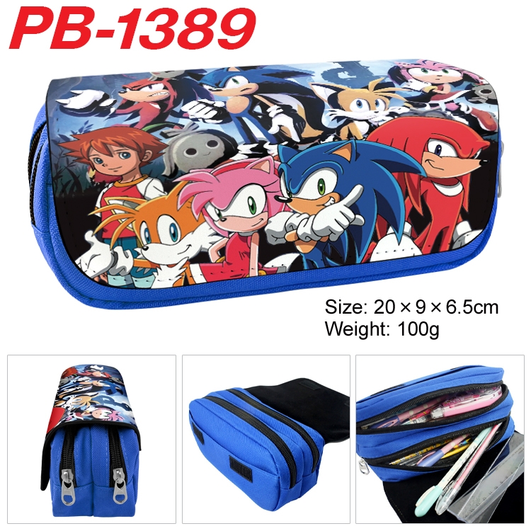 Sonic The Hedgehog Cartoon double-layer zipper canvas stationery case pencil Bag 20×9×6.5cm  PB-1389