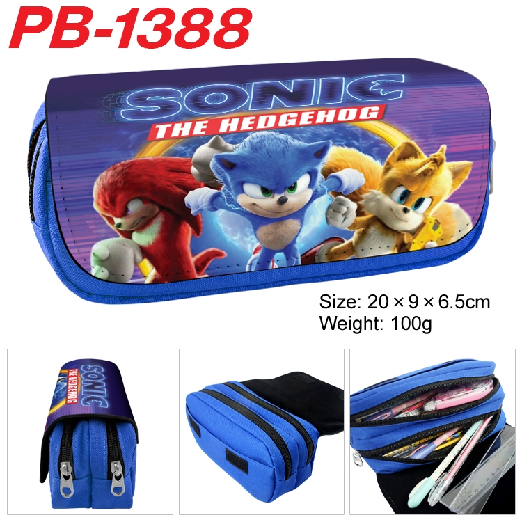 Sonic The Hedgehog Cartoon double-layer zipper canvas stationery case pencil Bag 20×9×6.5cm  PB-1388