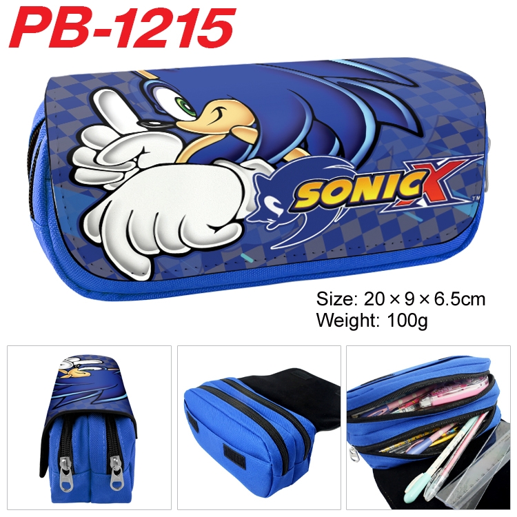 Sonic The Hedgehog Cartoon double-layer zipper canvas stationery case pencil Bag 20×9×6.5cm  PB-1215