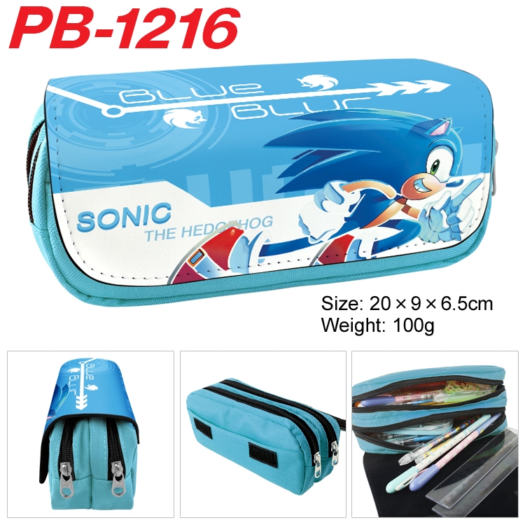 Sonic The Hedgehog Cartoon double-layer zipper canvas stationery case pencil Bag 20×9×6.5cm PB-1216