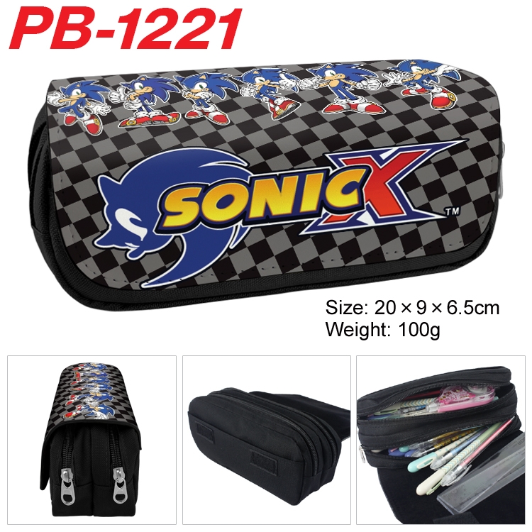 Sonic The Hedgehog Cartoon double-layer zipper canvas stationery case pencil Bag 20×9×6.5cm  PB-1221