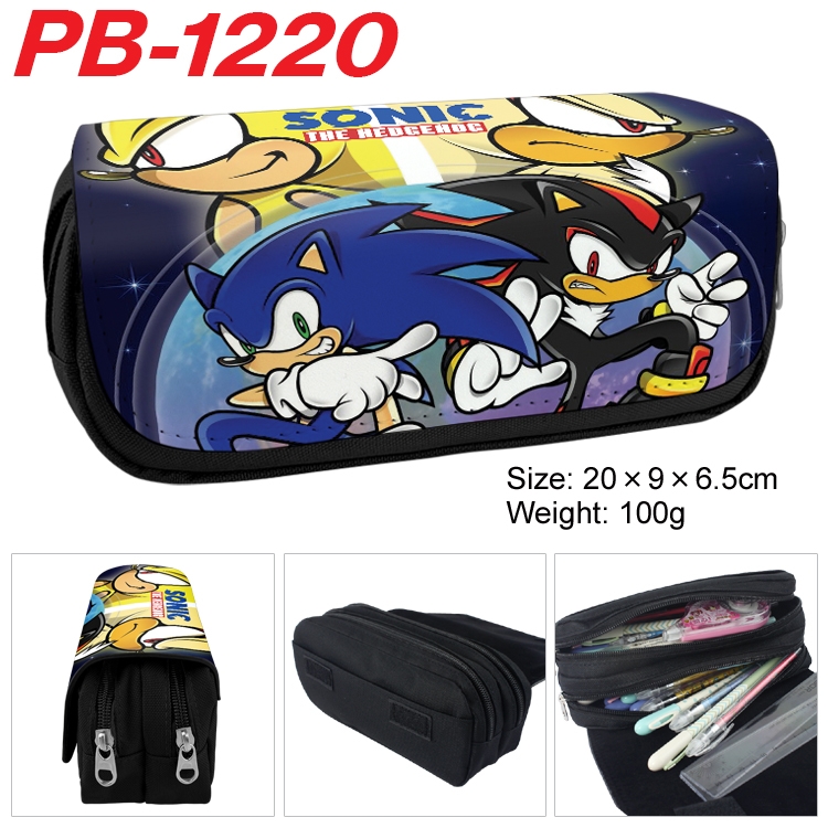 Sonic The Hedgehog Cartoon double-layer zipper canvas stationery case pencil Bag 20×9×6.5cm  PB-1220