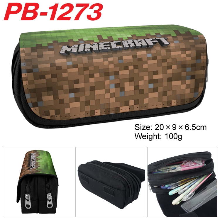 Minecraft Cartoon double-layer zipper canvas stationery case pencil Bag 20×9×6.5cm PB-1273
