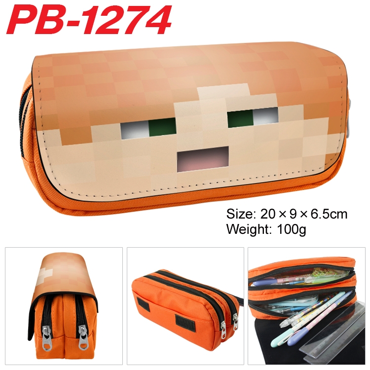 Minecraft Cartoon double-layer zipper canvas stationery case pencil Bag 20×9×6.5cm  PB-1274
