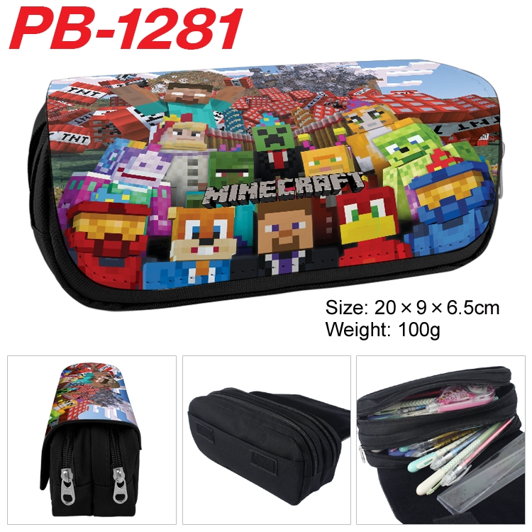 Minecraft Cartoon double-layer zipper canvas stationery case pencil Bag 20×9×6.5cm PB-1281